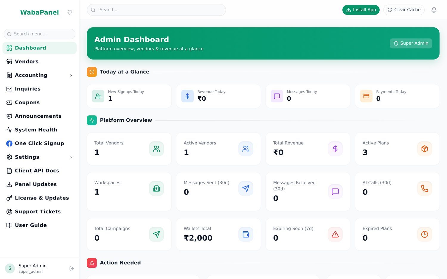 WABA Panel 2026 Admin Dashboard